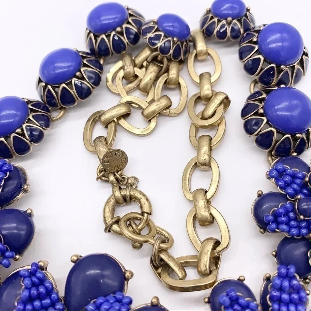 J. Crew Azalea Flower Beaded Blue Necklace